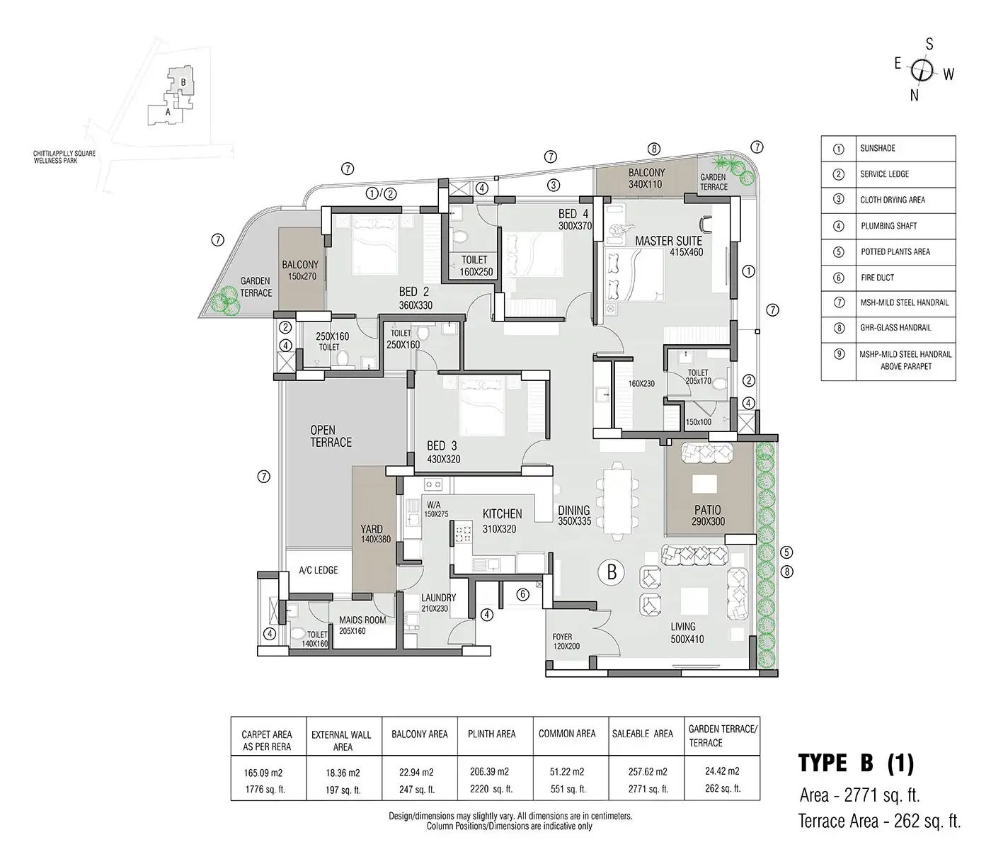 3 BHK floor plan for Prestige Aram Nagar