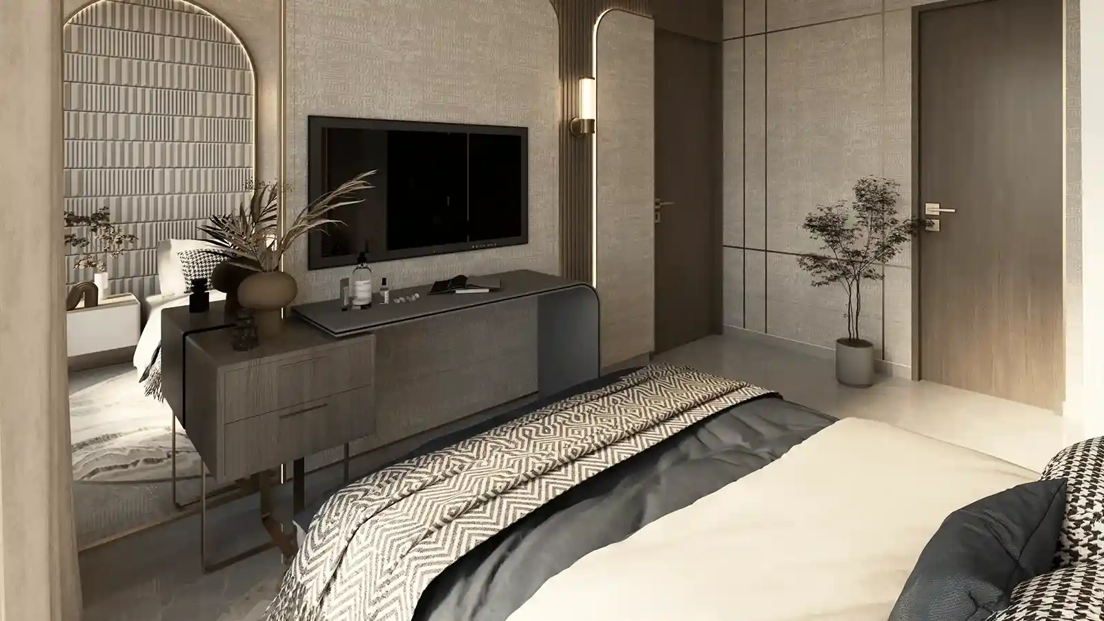 Master bedroom design at Prestige Aram Nagar