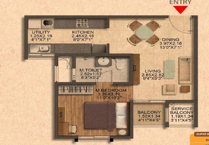 Today Celestia 2 BHK floor plan